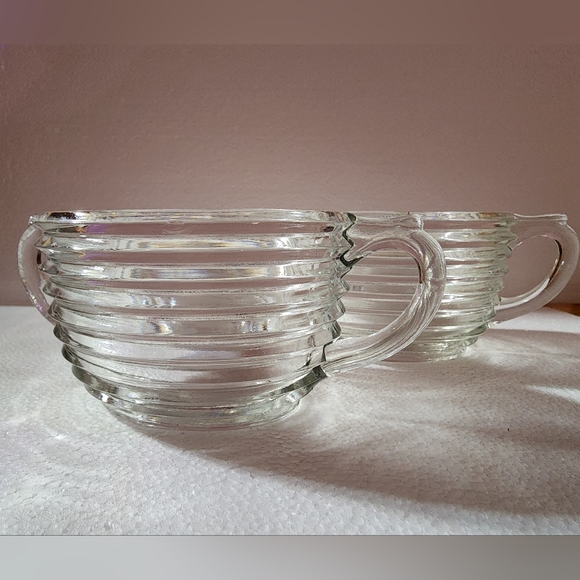 Vintage Anchor Hocking Manhattan "Horizontal Ribbed" Salad Bowl + 2 Sugar Bowls - Picture 2 of 5